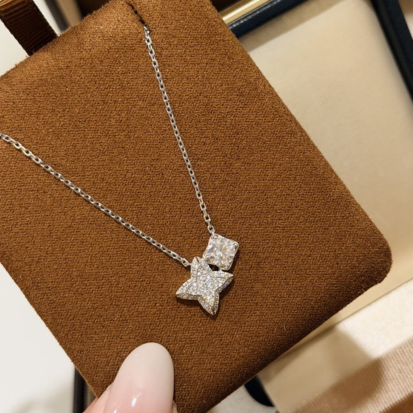 Van Cleef & Arpels Silver Star Diamond Pendant Necklace